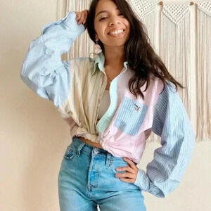 Multi color button front button down top